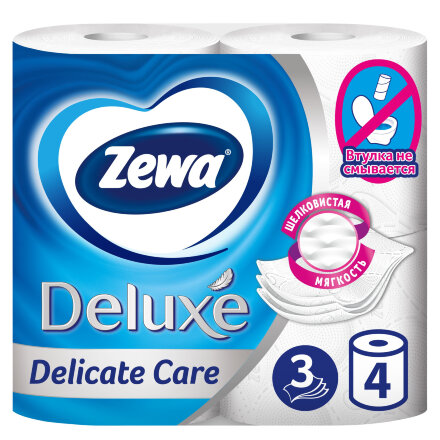 Туалетная бумага Zewa Deluxe Белая, 3 слоя, 4 рулона в Самаре 