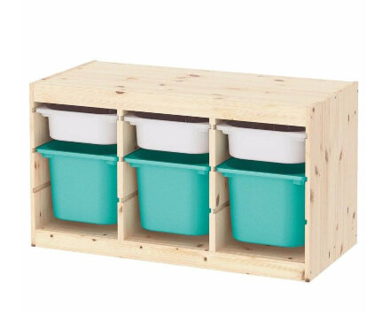 Ящик для хранения с контейнерами TROFAST 3М/3Б белый/бирюзовый Икеа в Самаре 