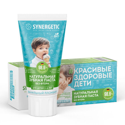 Натуральная детская зубная паста Synergetic Ванильный пломбир, для детей от 3 до 6 лет, 50 г в Самаре 