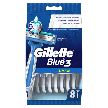 Одноразовые мужские бритвы Gillette Blue3 Simple, с 3 лезвиями, 8, фиксированная головка в Самаре 