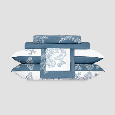 Комплект постельного белья Togas Мааз белый с синим Семейный/дуэт в Самаре 