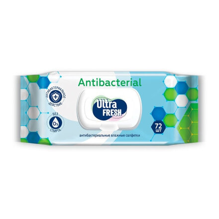 Влажные салфетки Ultrafresh Antibacterial 72 шт с клапаном в Самаре 