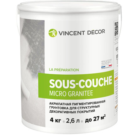 Грунтовка для структурных декоративных покрытий Vincent Decor Sous-Couсhe microgranite 4 кг в Самаре 