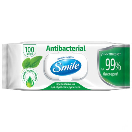 Салфетки влажные Smile Antibacterial с соком подорожника 100 шт в Самаре 