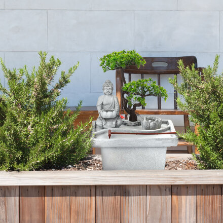 Фонтан настольный Win-Long сидящий Будда и бонсай 24,5х19,5х32 см в Самаре 